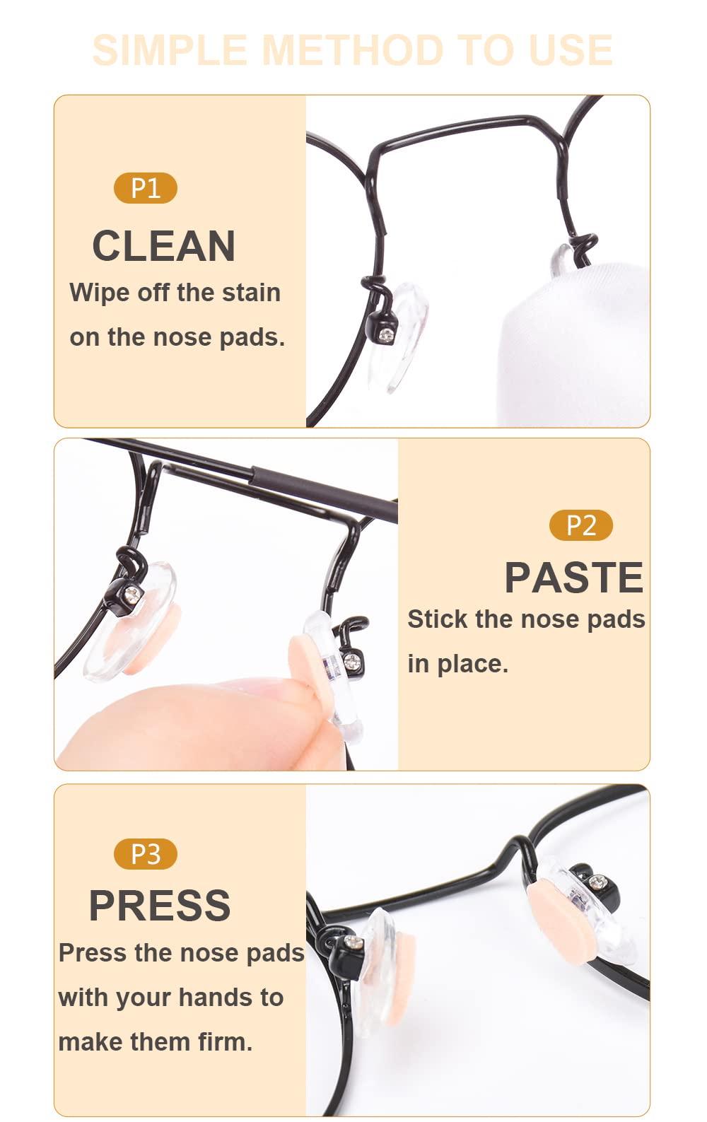Glasses with soft foam nose pads for anti-slip comfort