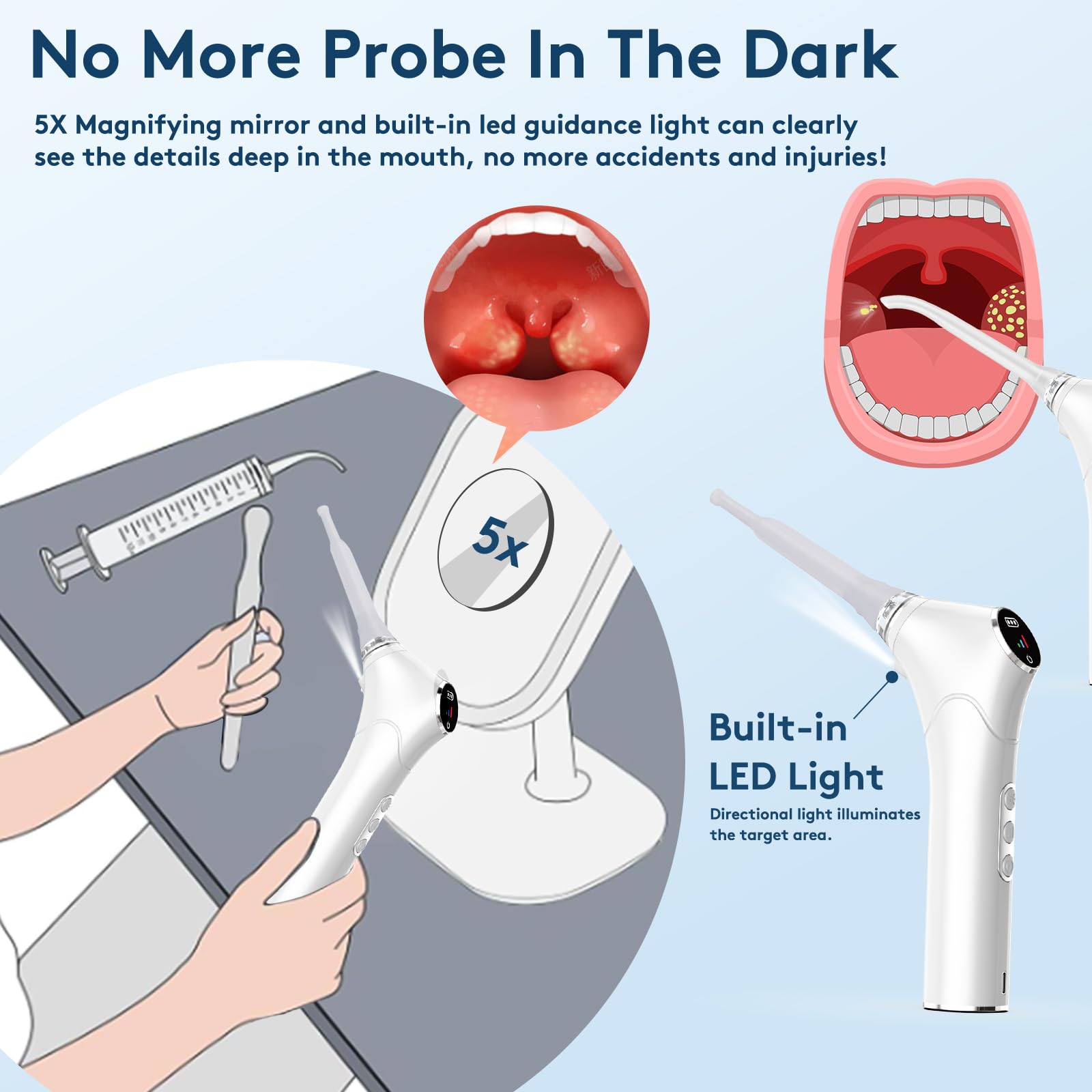 Three ultra-soft silicone probes for safe cleaning