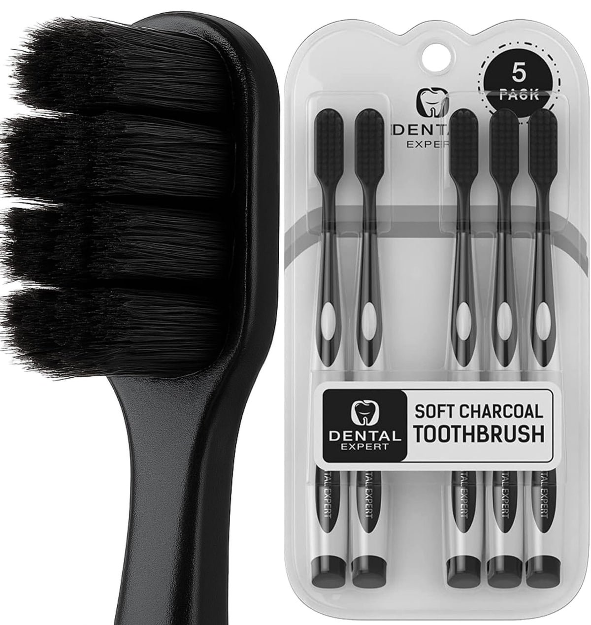 Ultra-soft black charcoal toothbrush for adults - close-up