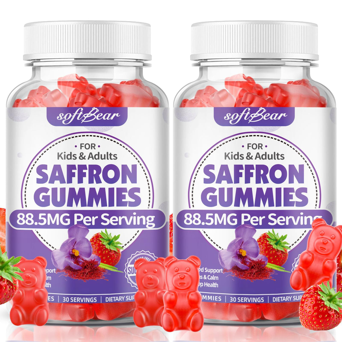 Softbear Saffron Gummies bottle front view