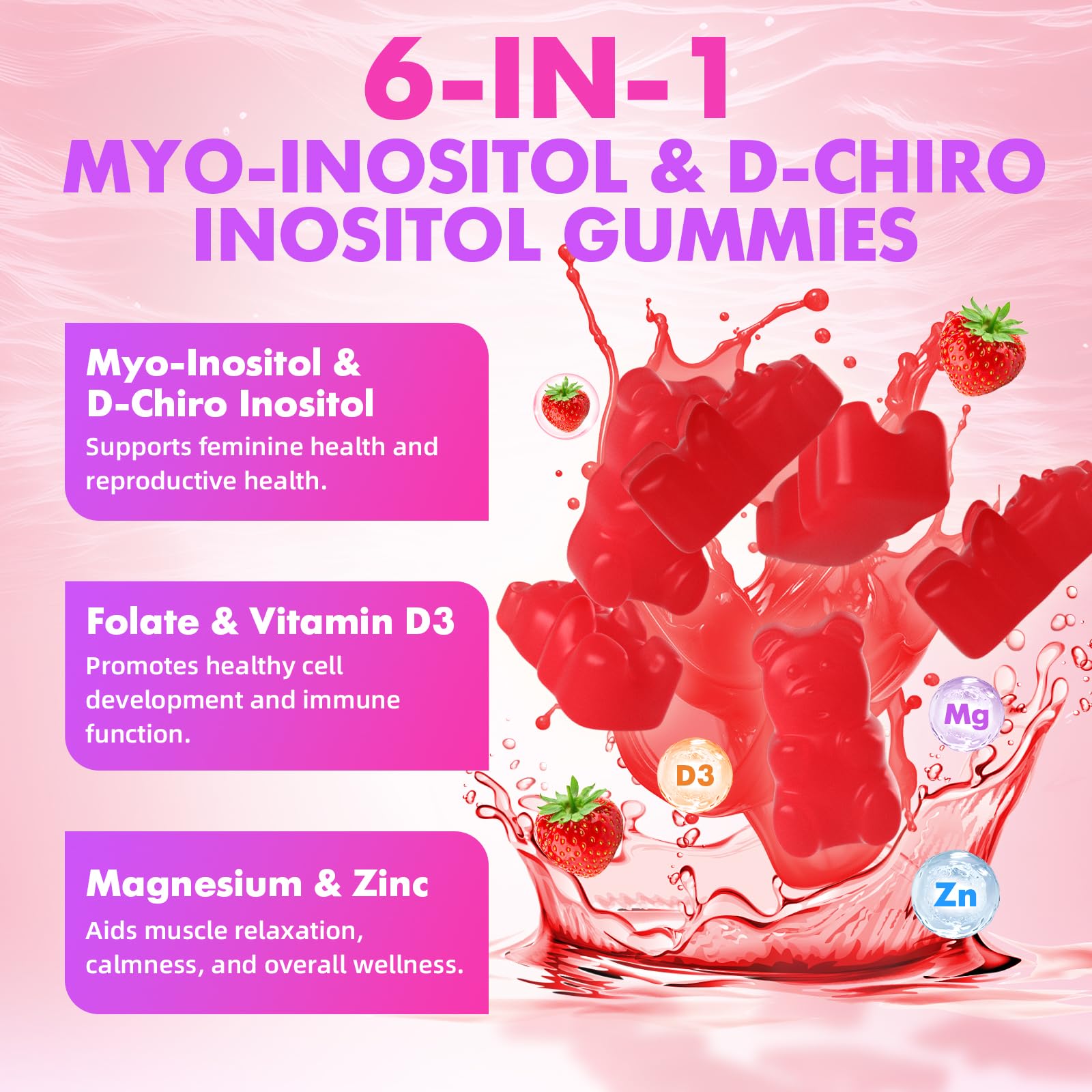 softbear supplement facts label showing myo‑inositol and d‑chiro dosages clearly
