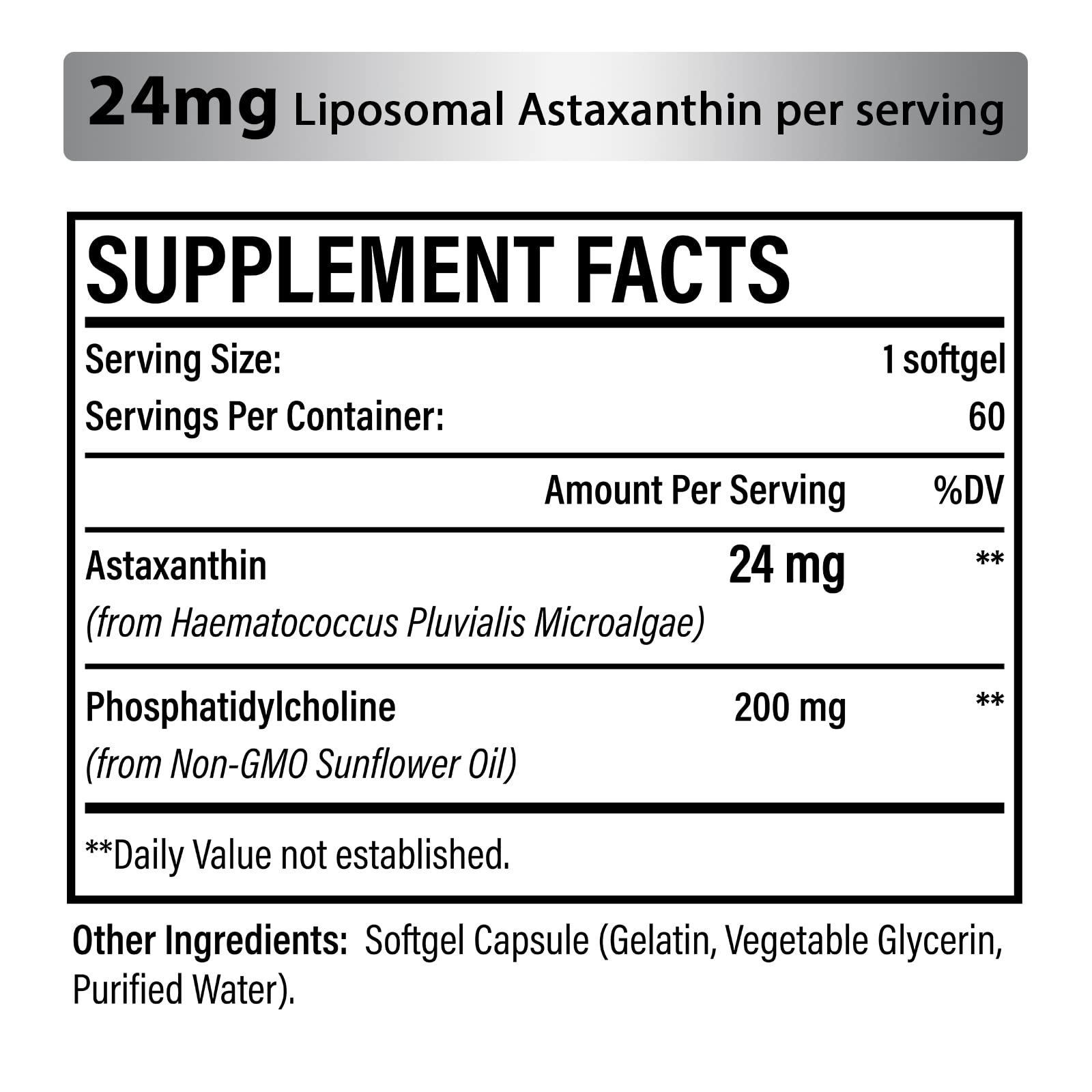 Close-up of Liposomal Astaxanthin 24MG softgel showing liposomal formulation