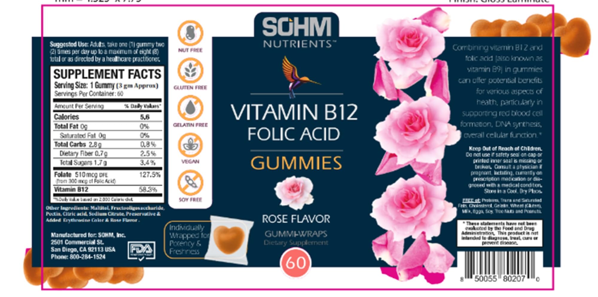 SOHM Folic Acid 60-count bottle packaging on display