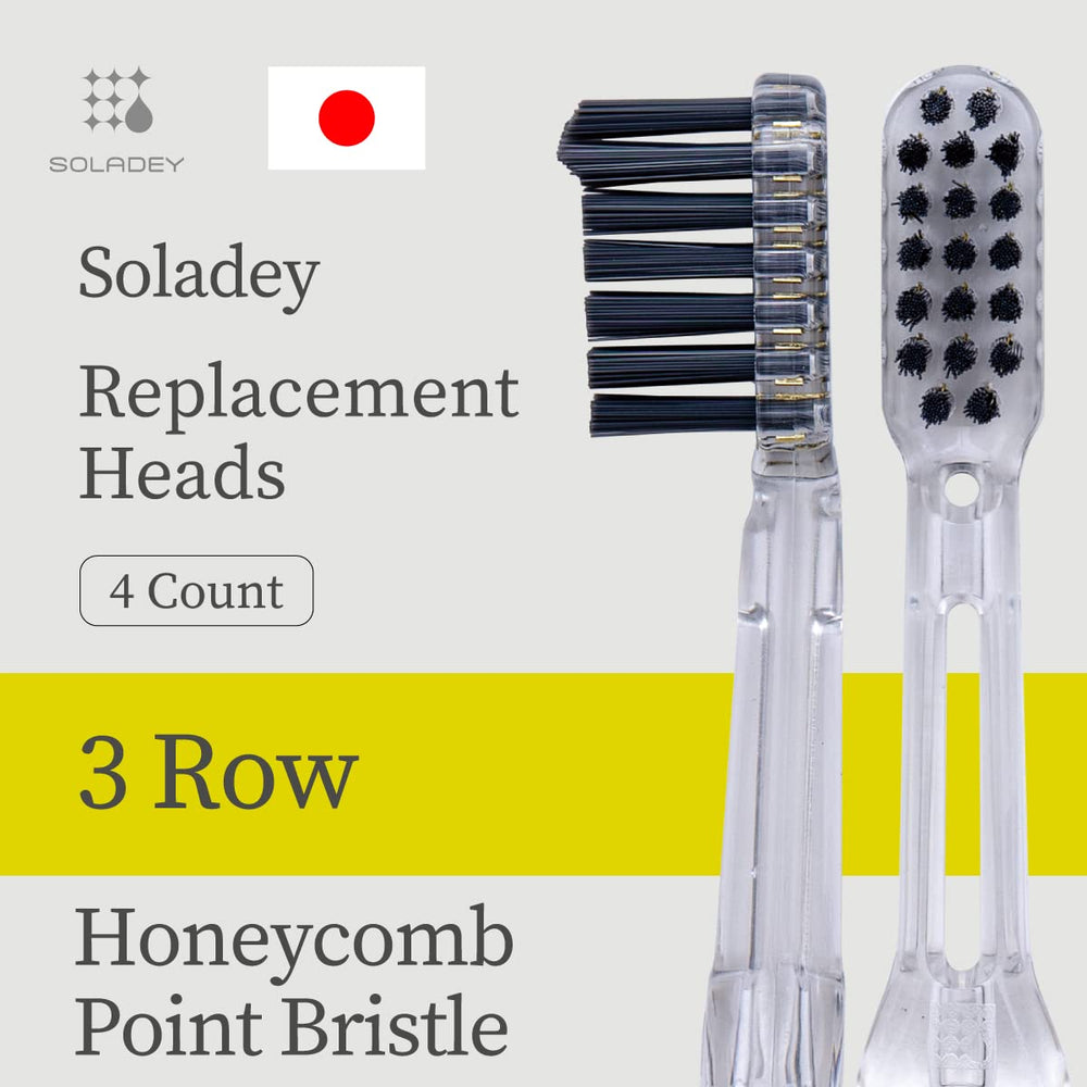 Close-up of 3-row honeycomb bristles on Soladey replacement head