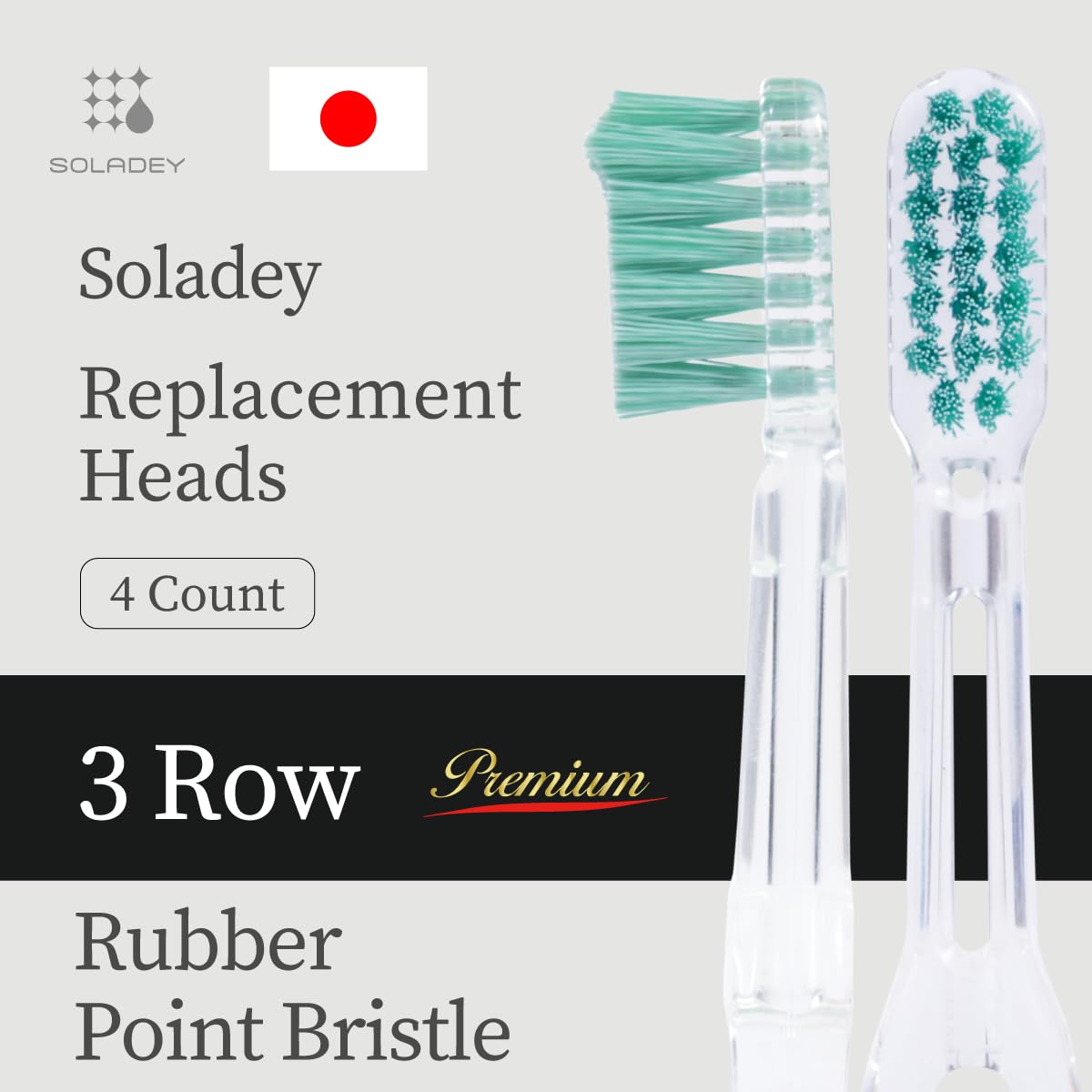 Close-up of three-row rubber point bristles on replacement head