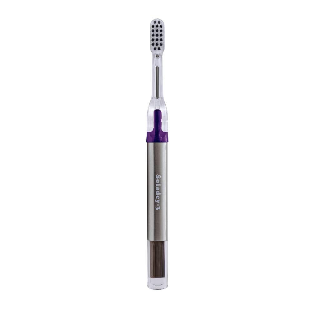 Soladey3 ionic toothbrush purple 3-row honeycomb bristles close-up
