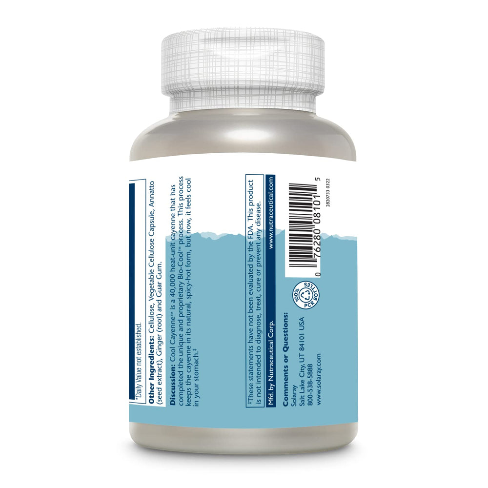 180 VegCaps count on SOLARAY Cayenne Pepper bottle