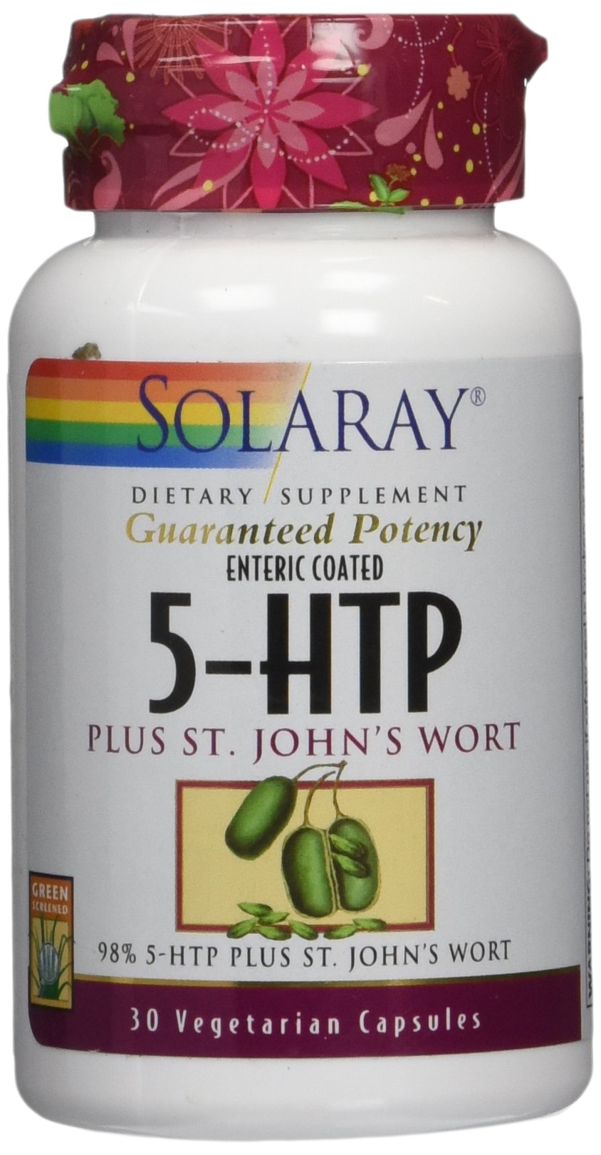 Front label of SOLARAY 5-HTP Plus St John's Wort bottle