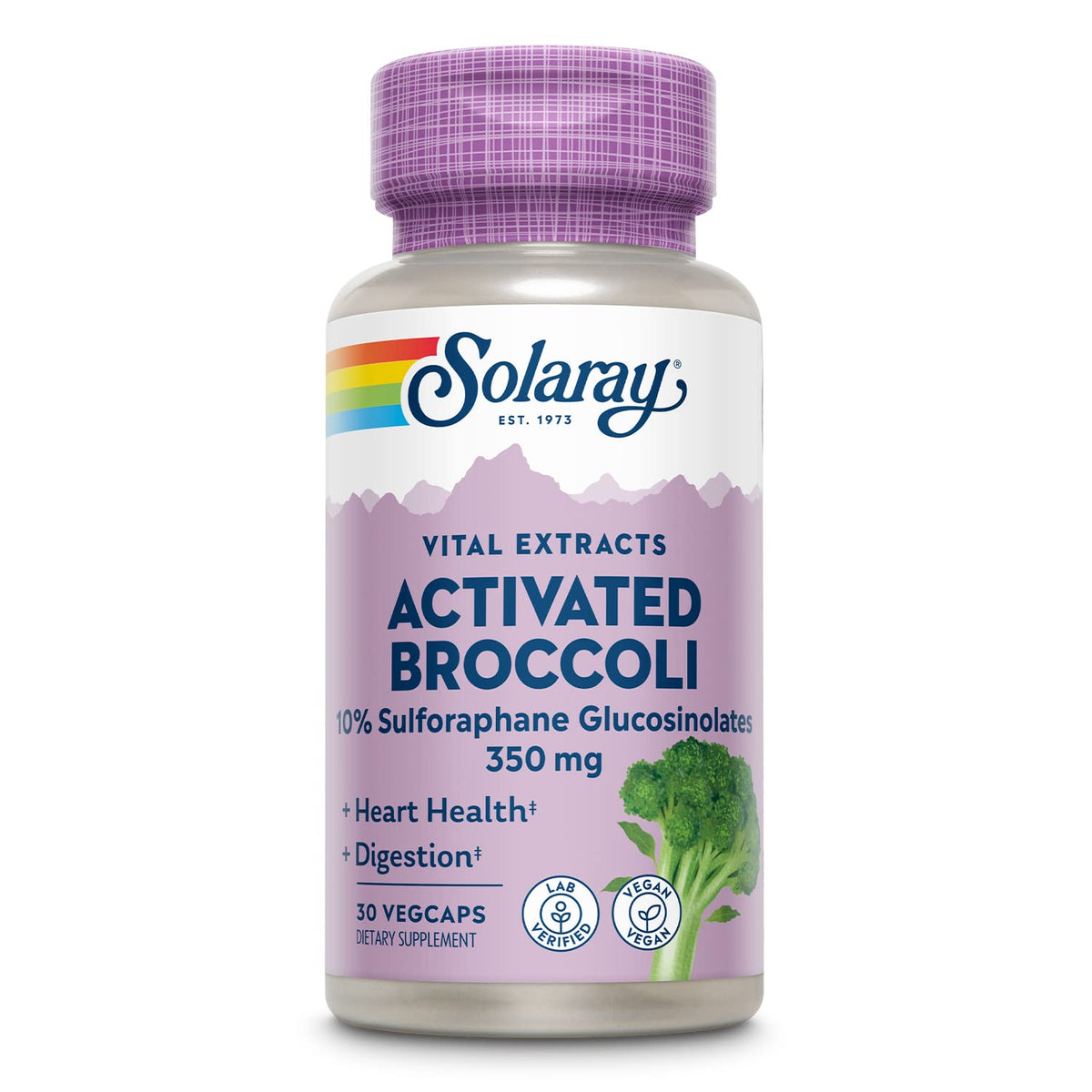 Front view of Solaray Activated Broccoli Seed Extract 350 mg bottle