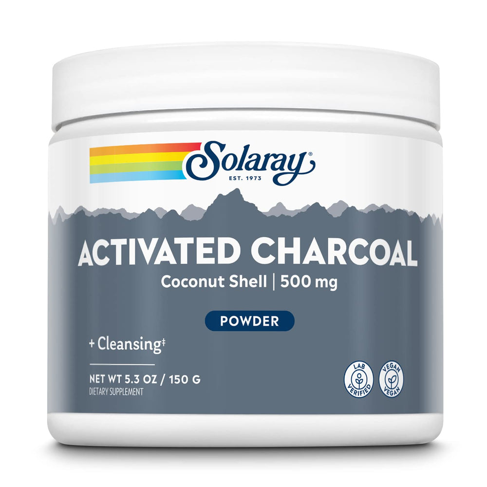 Hero image: Solaray Activated Coconut Charcoal Powder 500 mg bottle