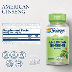 American ginseng capsules bottle displaying 50 VegCaps