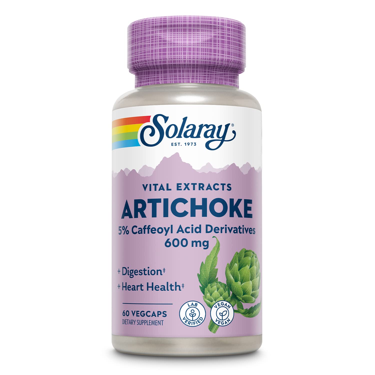 Close-up of SOLARAY Artichoke Leaf Extract 600mg label