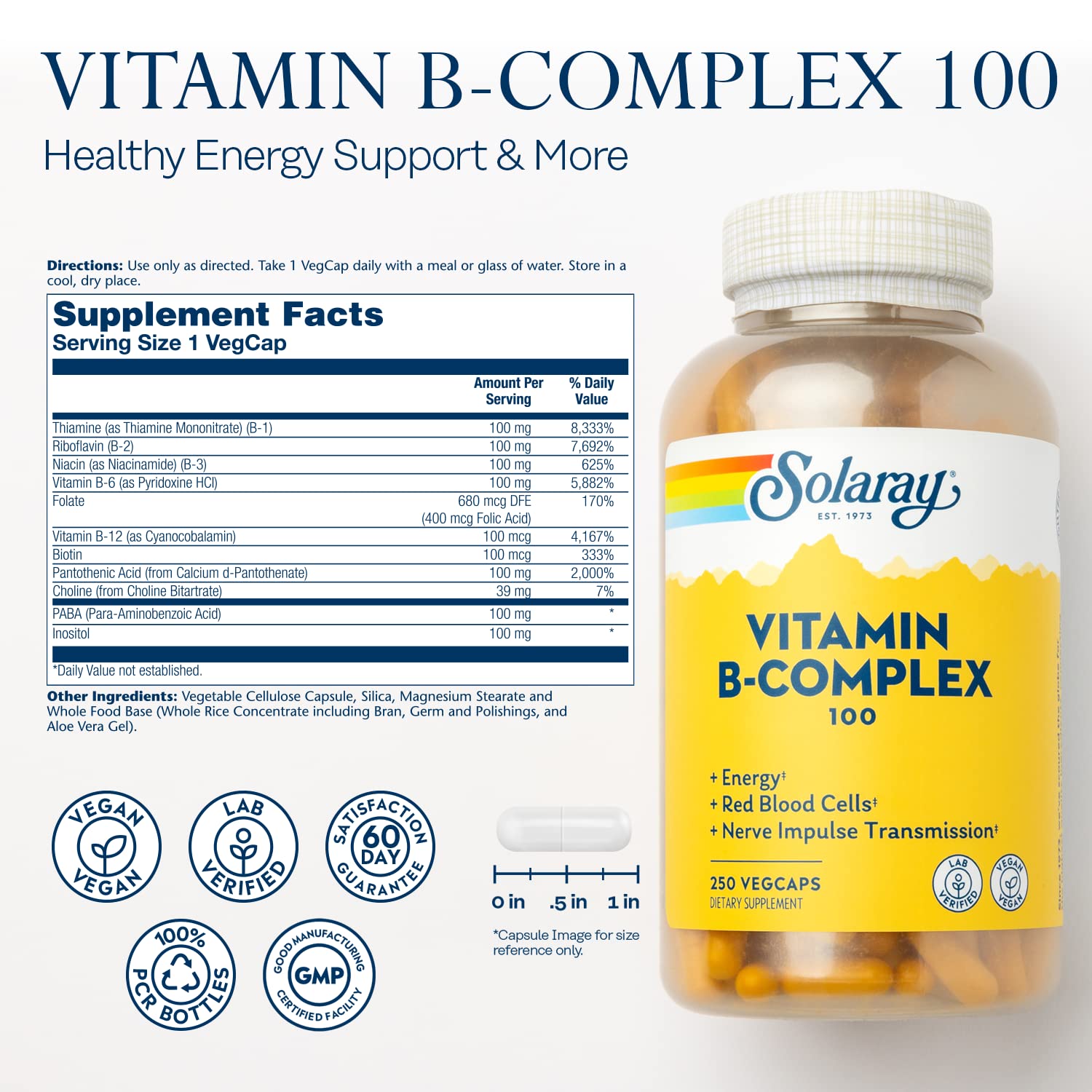 Back view of Solaray B-Complex 100-250 Capsule bottle