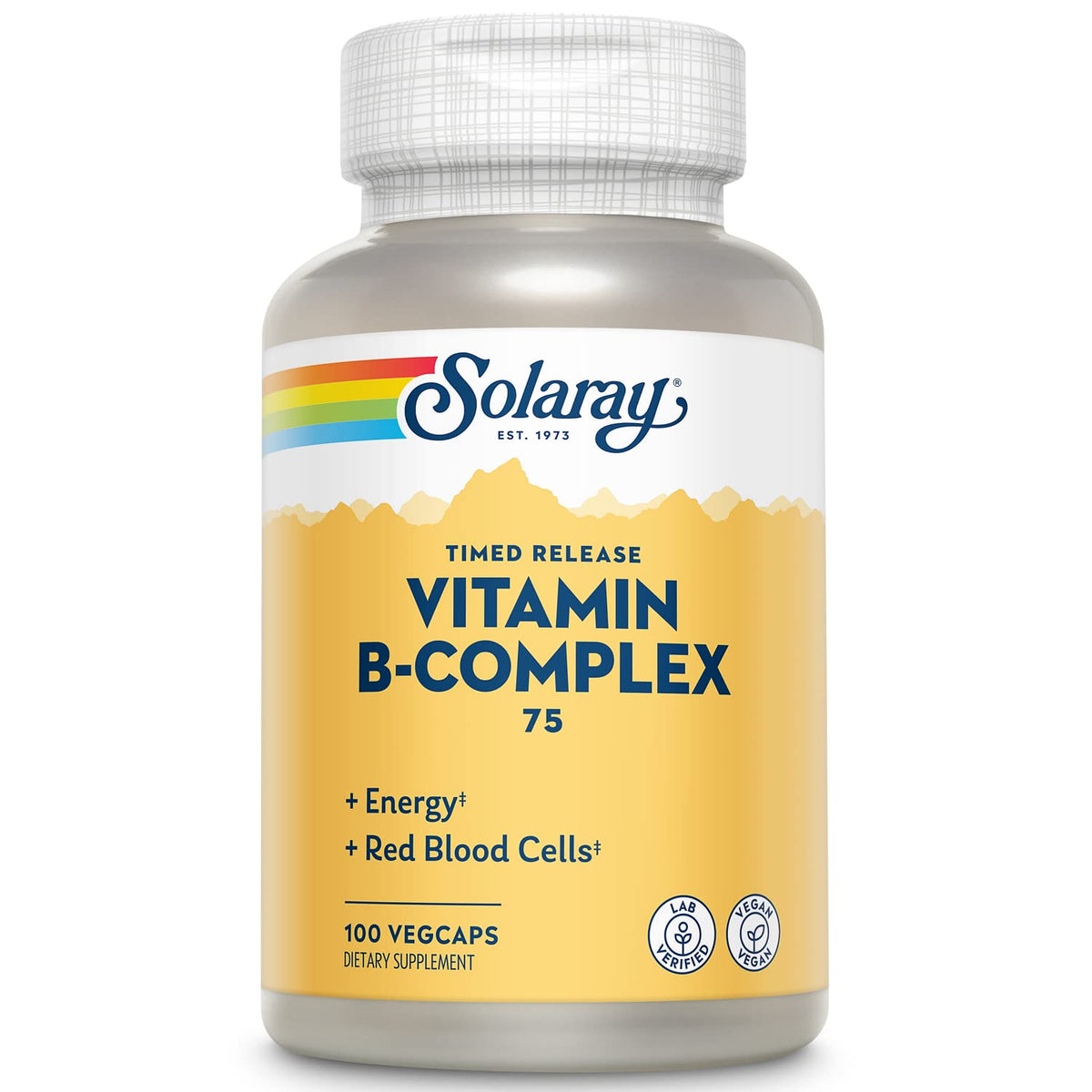 Bottle of SOLARAY Vitamin B-Complex 75mg, 100 count, two-stage timed-release
