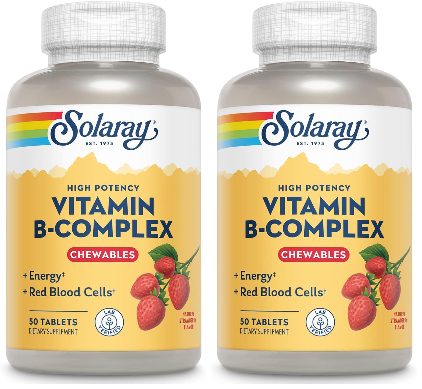 SOLARAY Vitamin B-Complex Chewables Strawberry bottle with packaging (2-pack)