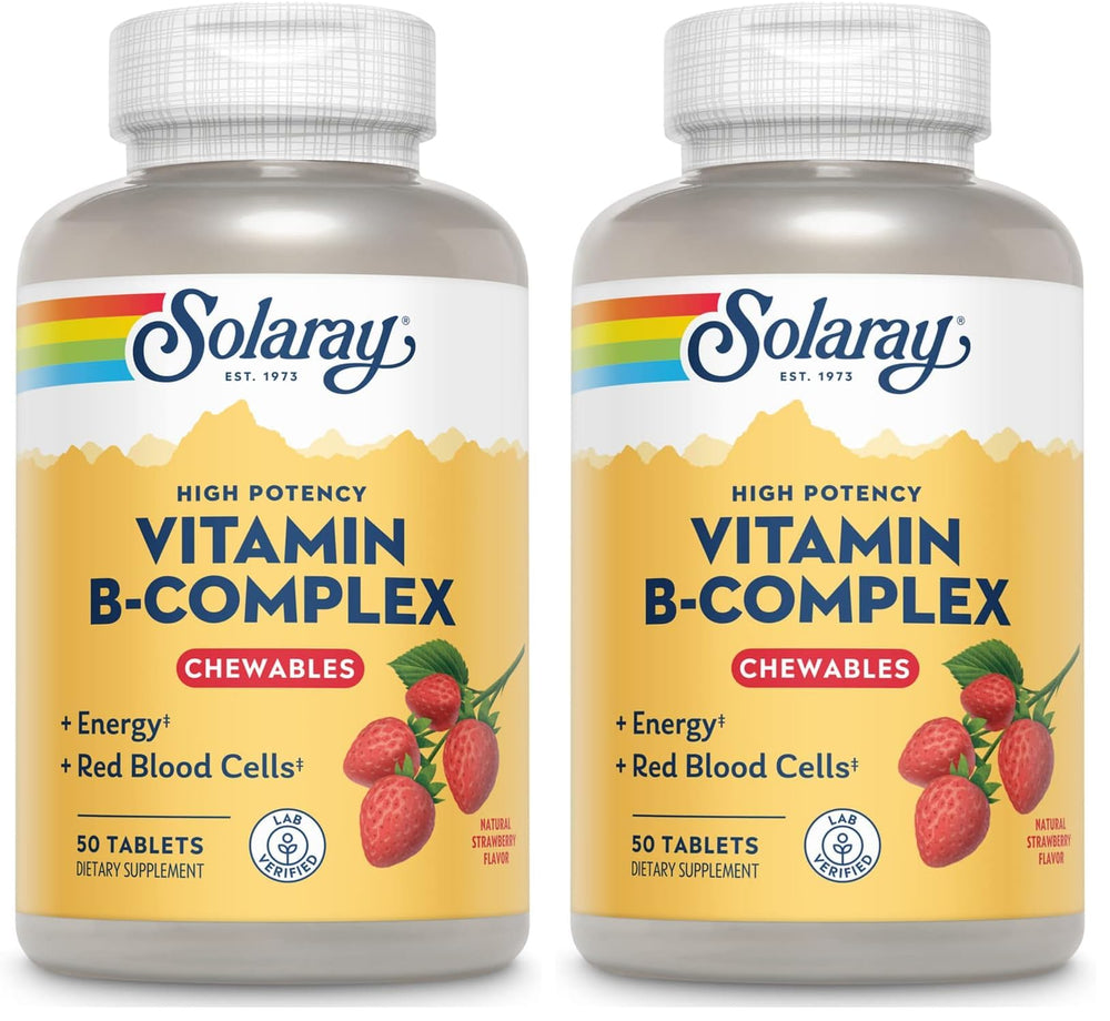SOLARAY Vitamin B-Complex Chewables Strawberry bottle with packaging (2-pack)