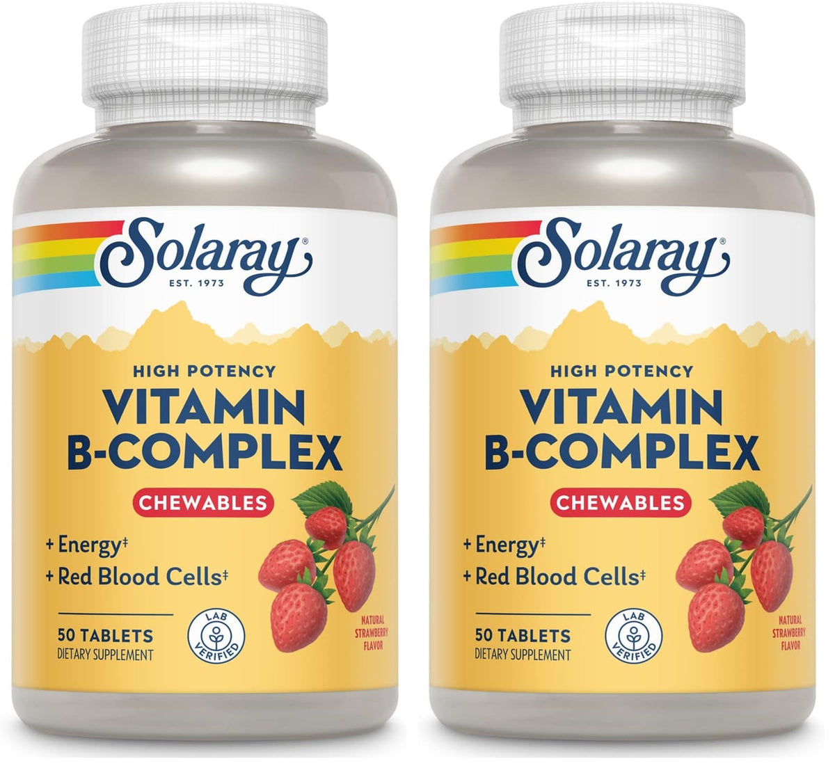 SOLARAY Vitamin B-Complex Chewables Strawberry bottle with packaging (2-pack)