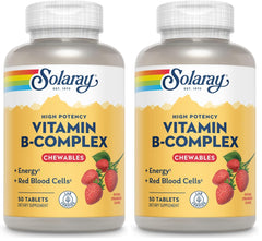 SOLARAY Vitamin B-Complex Chewables Strawberry bottle with packaging (2-pack)