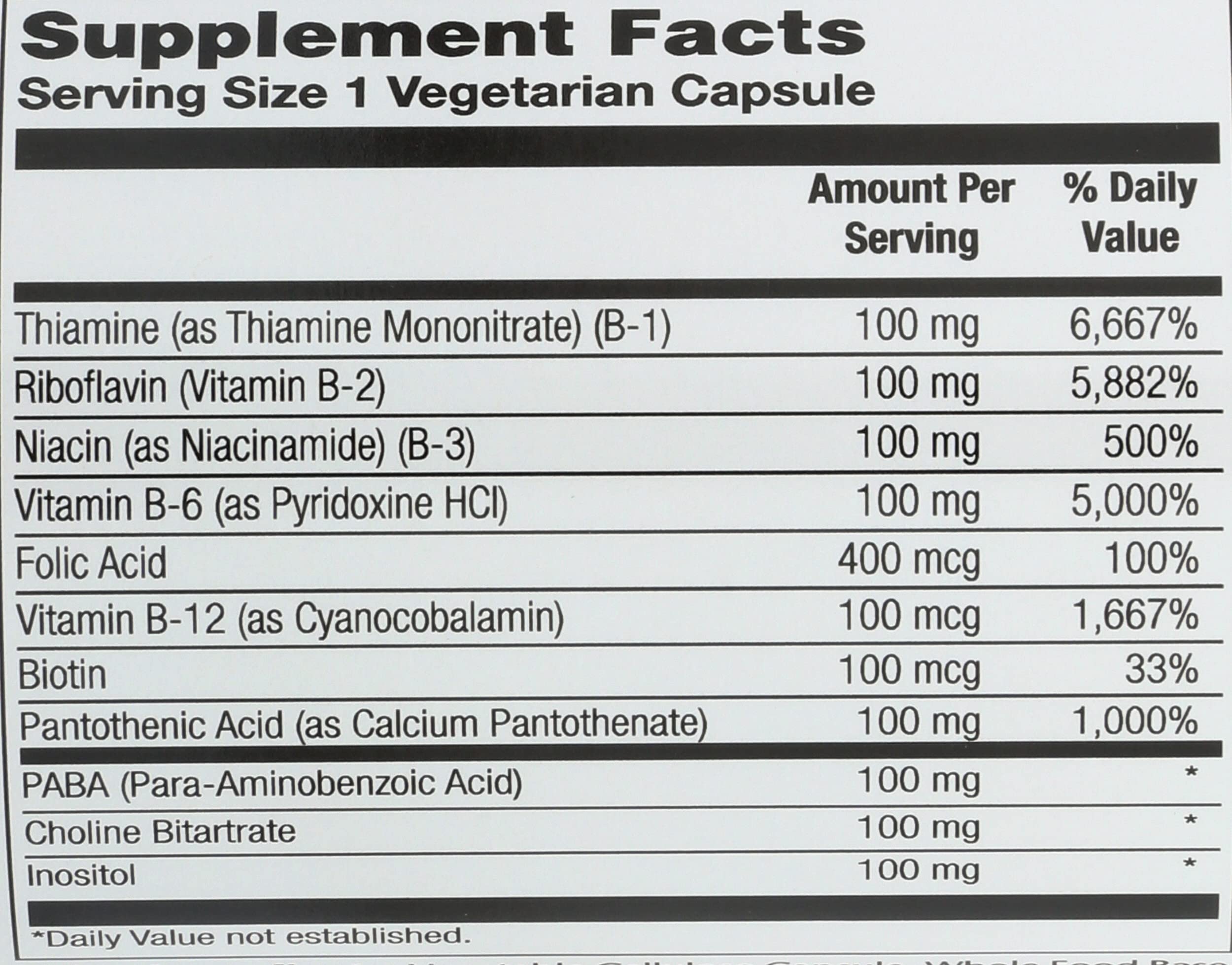 Solaray B-Complex label front lists nutrients for quick reference