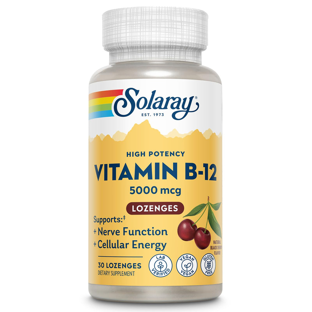 SOLARAY B12 Lozenges 5000 mcg Cherry flavor bottle front