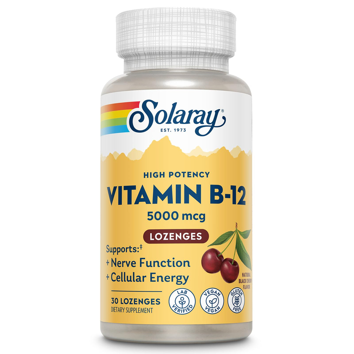 SOLARAY B12 Lozenges 5000 mcg Cherry flavor bottle front