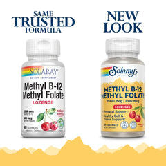 Front packaging of Solaray B-12 + Methyl Folate Lozenges 60 Count
