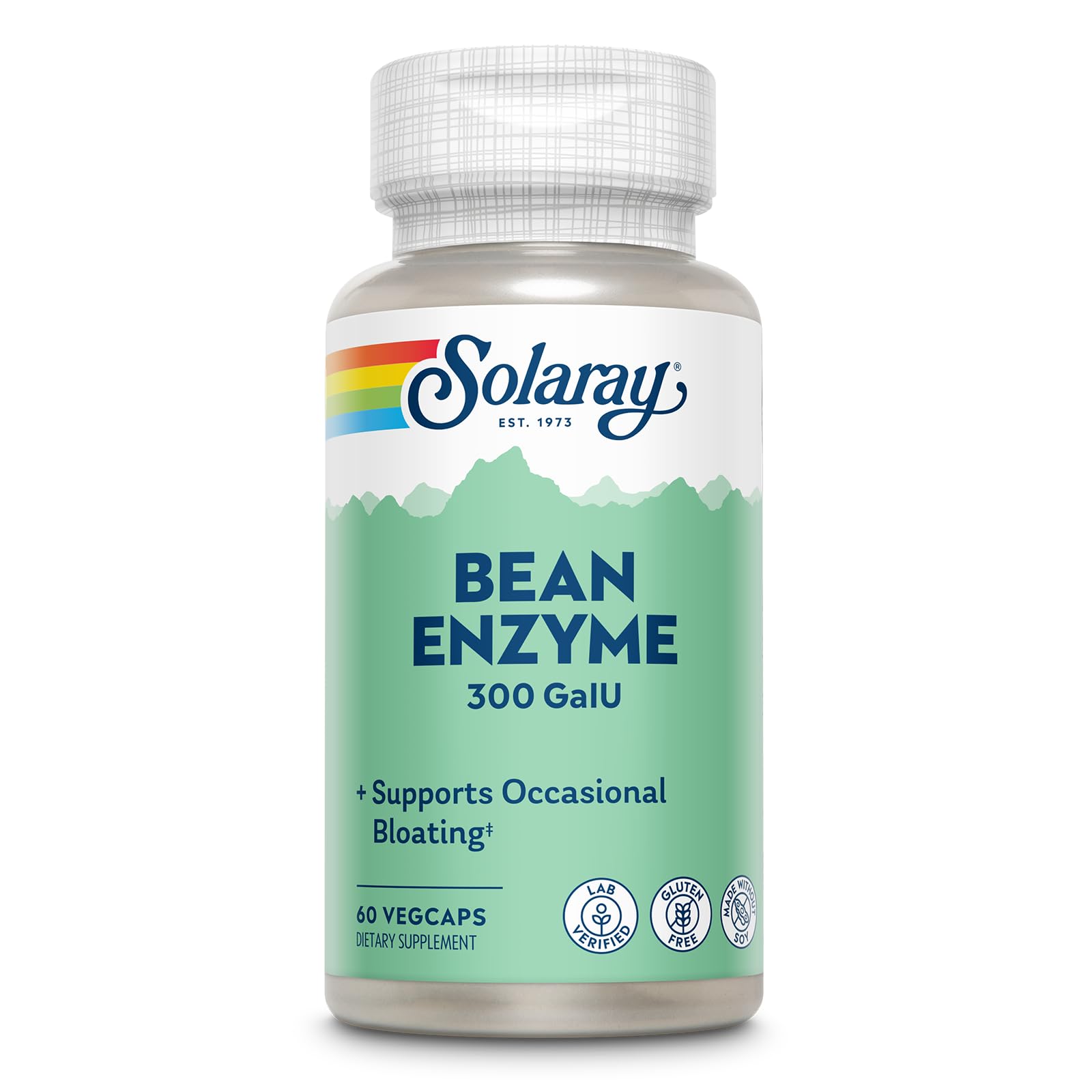 SOLARAY Bean Enzyme 300 GalU Alpha-Galactosidase Digestive Enzymes bottle and label