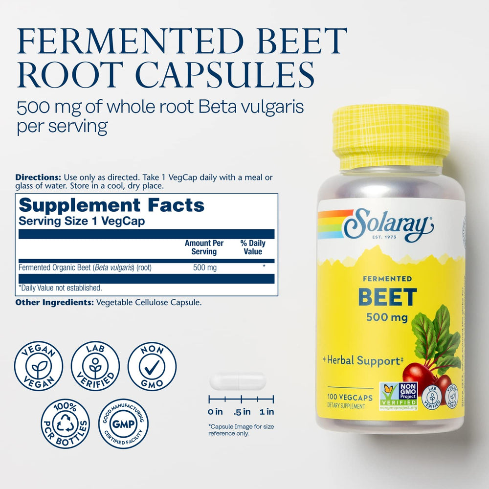 Close-up of Solaray beet root capsules