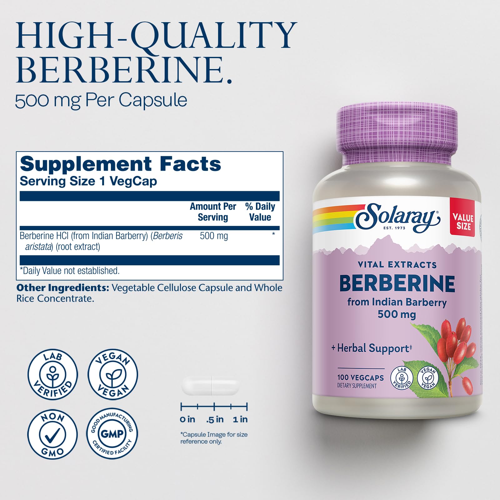 SOLARAY Berberine 500mg label