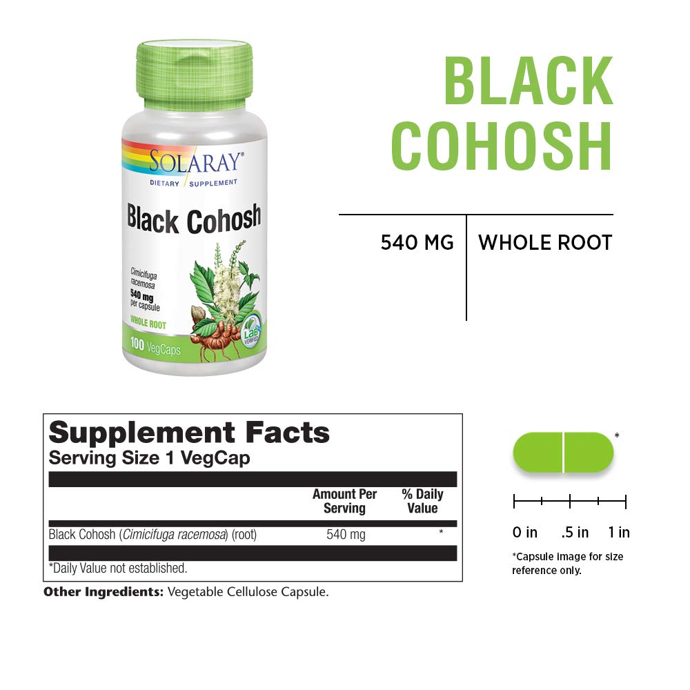 Ingredients and supplement facts for SOLARAY Black Cohosh 540 mg