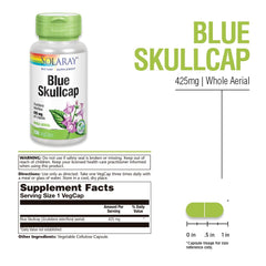 Blue Skullcap 425mg capsules arranged on white background