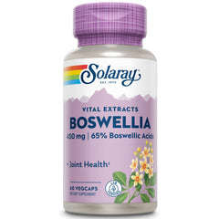 Close-up of Solaray Boswellia resin extract 450 mg VCapsules label