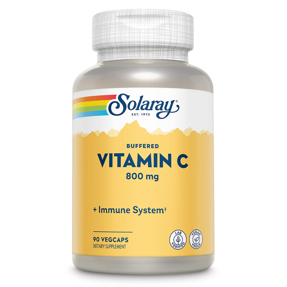 SOLARAY Buffered Vitamin C 800mg with Rose Hips & Acerola - packaging showing 90 VegCaps