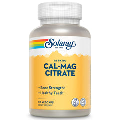 Solaray Calcium Magnesium Citrate 1000mg 1:1 ratio bottle and capsules