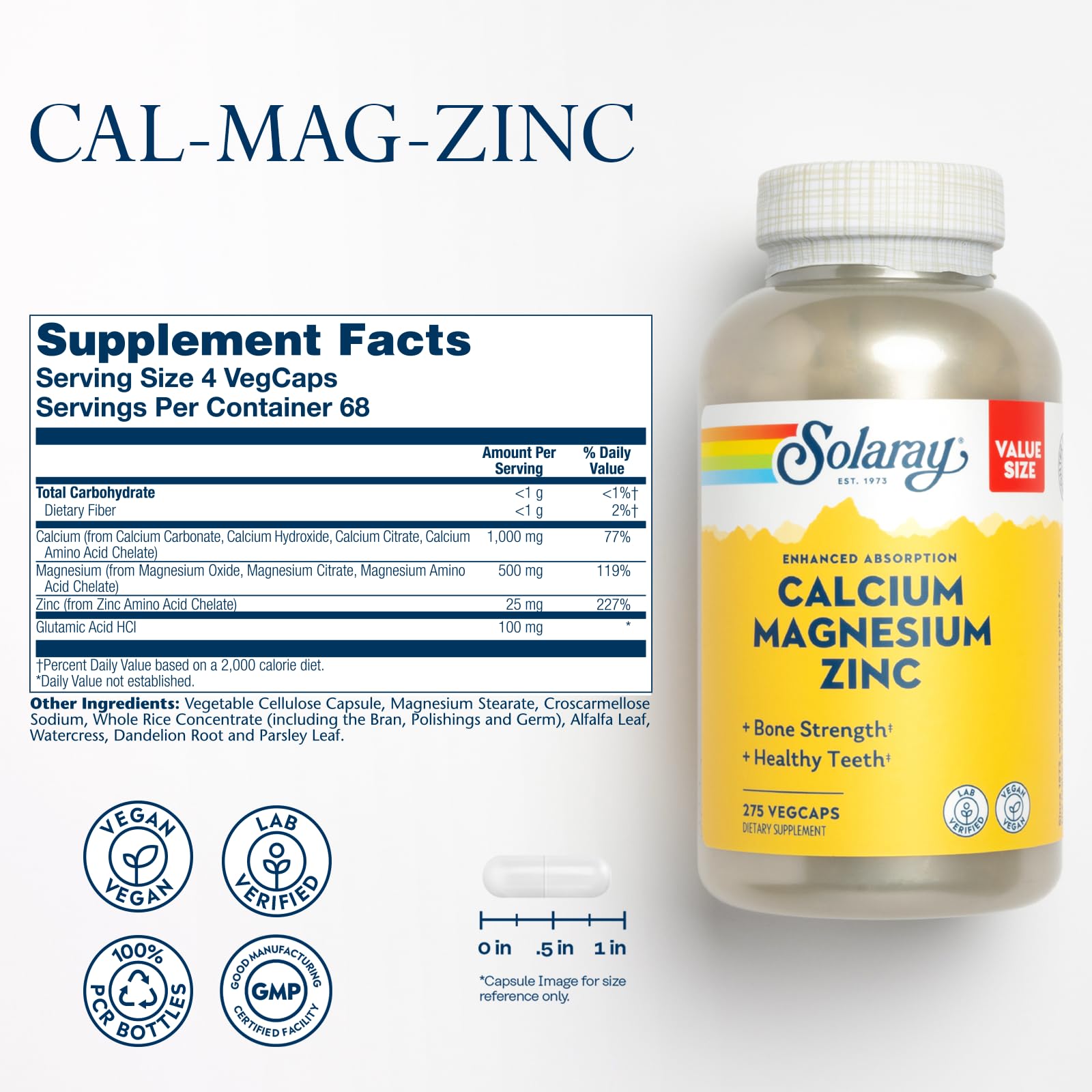 Serving size showing 1000mg Calcium and 500mg Magnesium