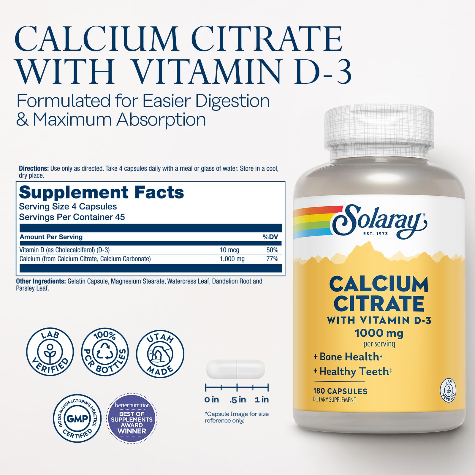 Label image for Solaray Calcium Citrate with Vitamin D3 1000mg.