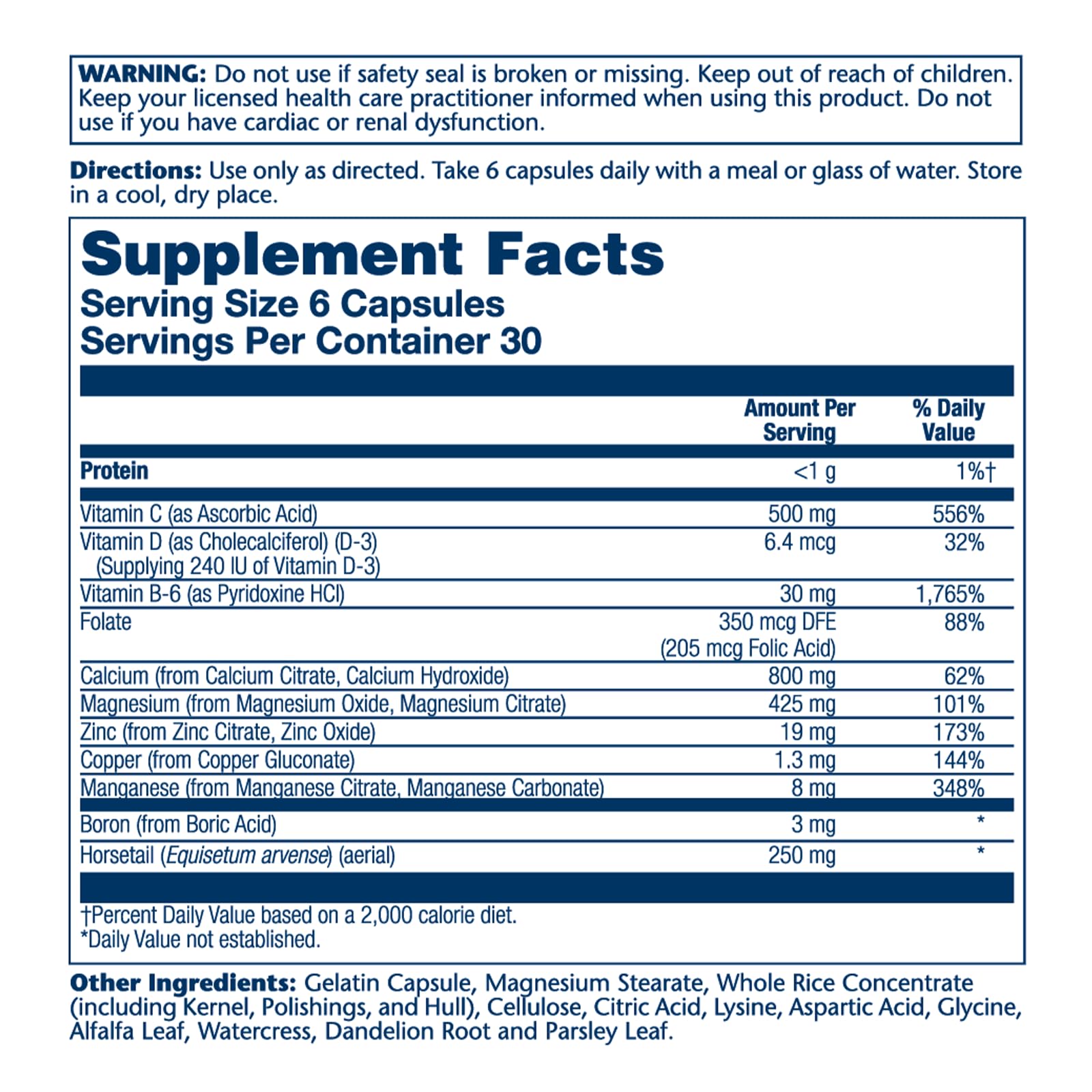 Close-up of label showing calcium citrate 800mg and bone health blend