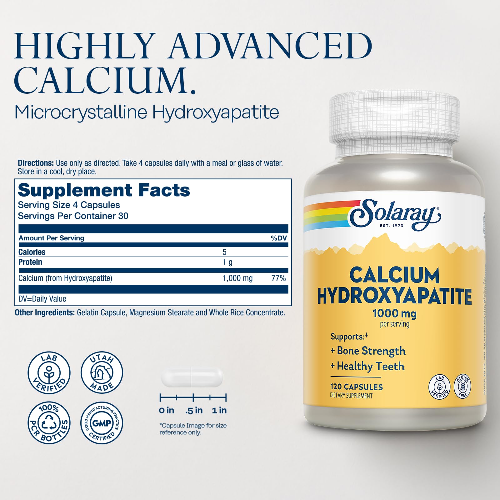 Close-up of Hydroxyapatite calcium capsules 1000mg