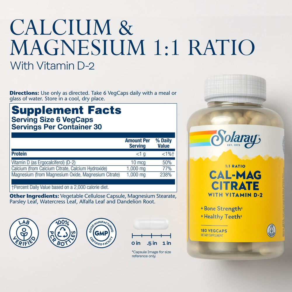 Label showing 1000 mg Calcium 1000 mg Magnesium and Vitamin D2