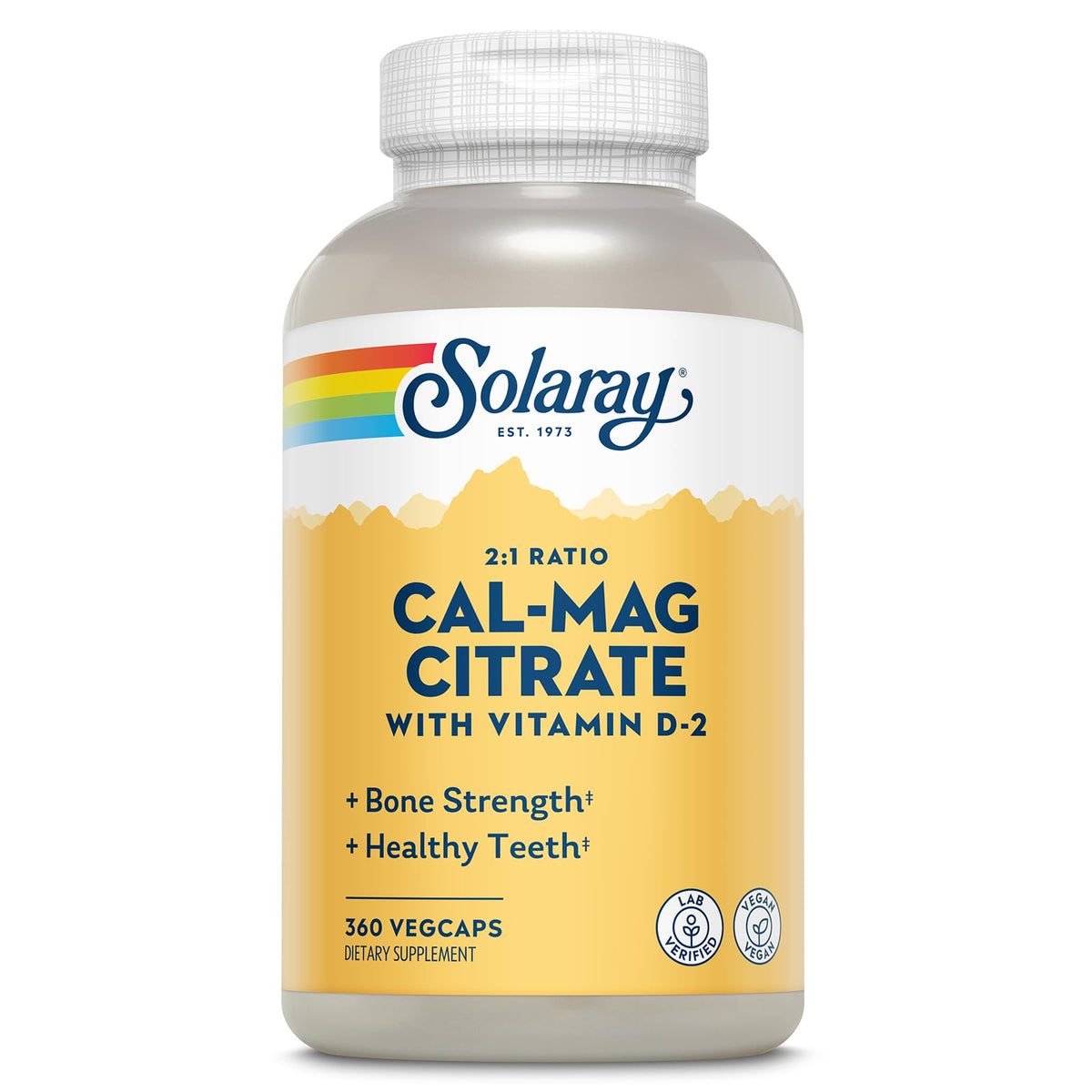 Bottle of Solaray Calcium Magnesium Citrate 2:1 with Vitamin D2