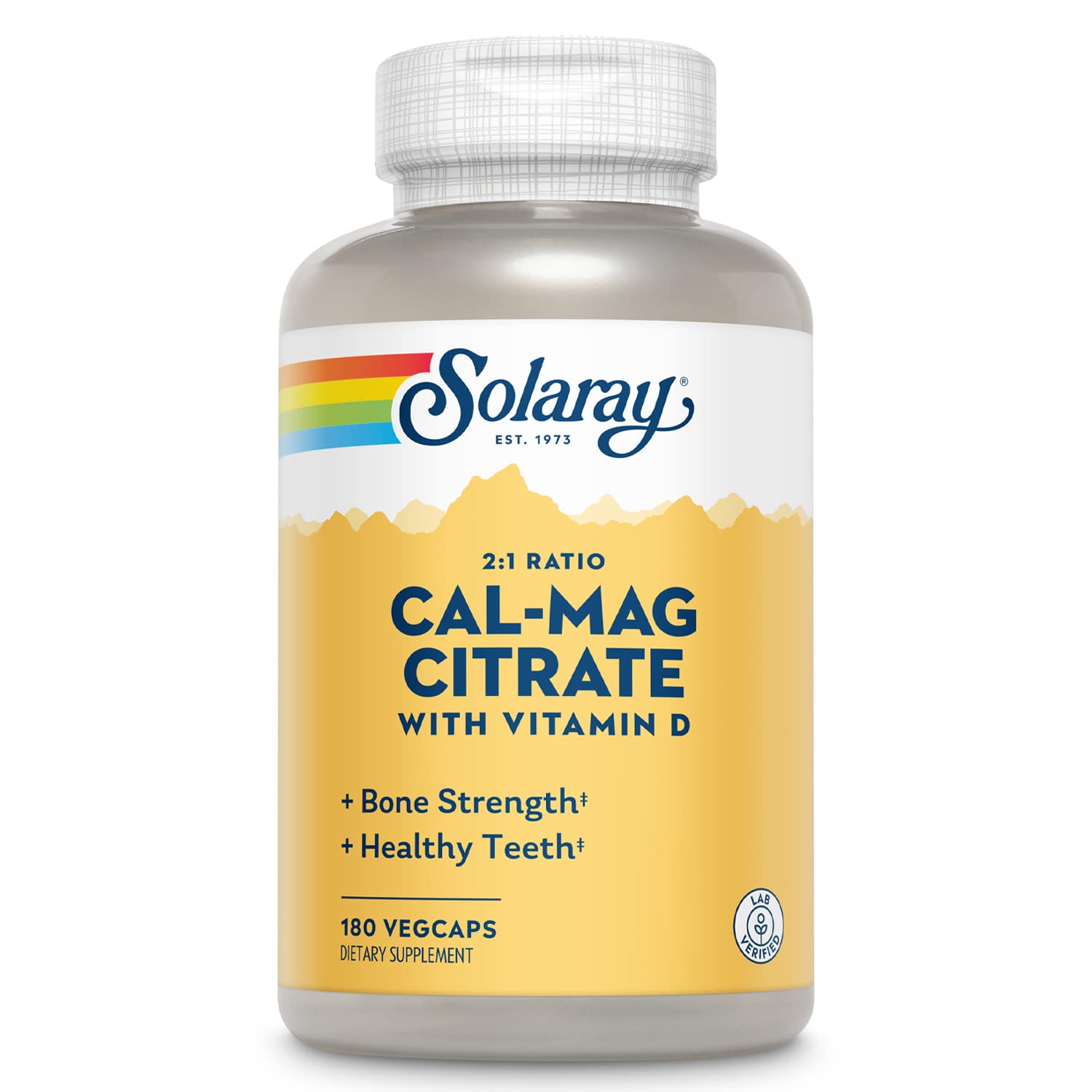 SOLARAY Calcium & Magnesium Citrate 2:1 ratio bottle label - 180 capsules