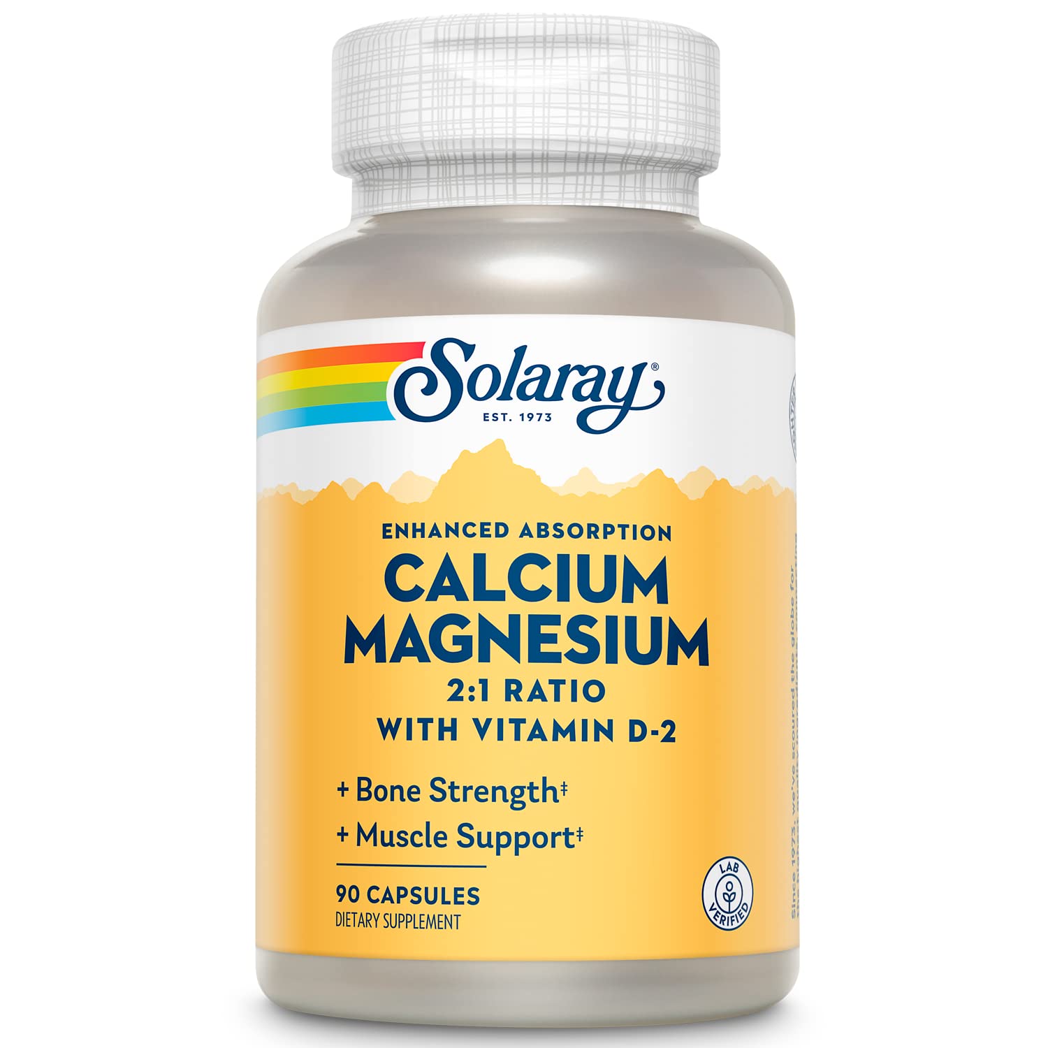 Solaray Calcium and Magnesium with Vitamin D2 amino acid chelate 2:1 bottle front view