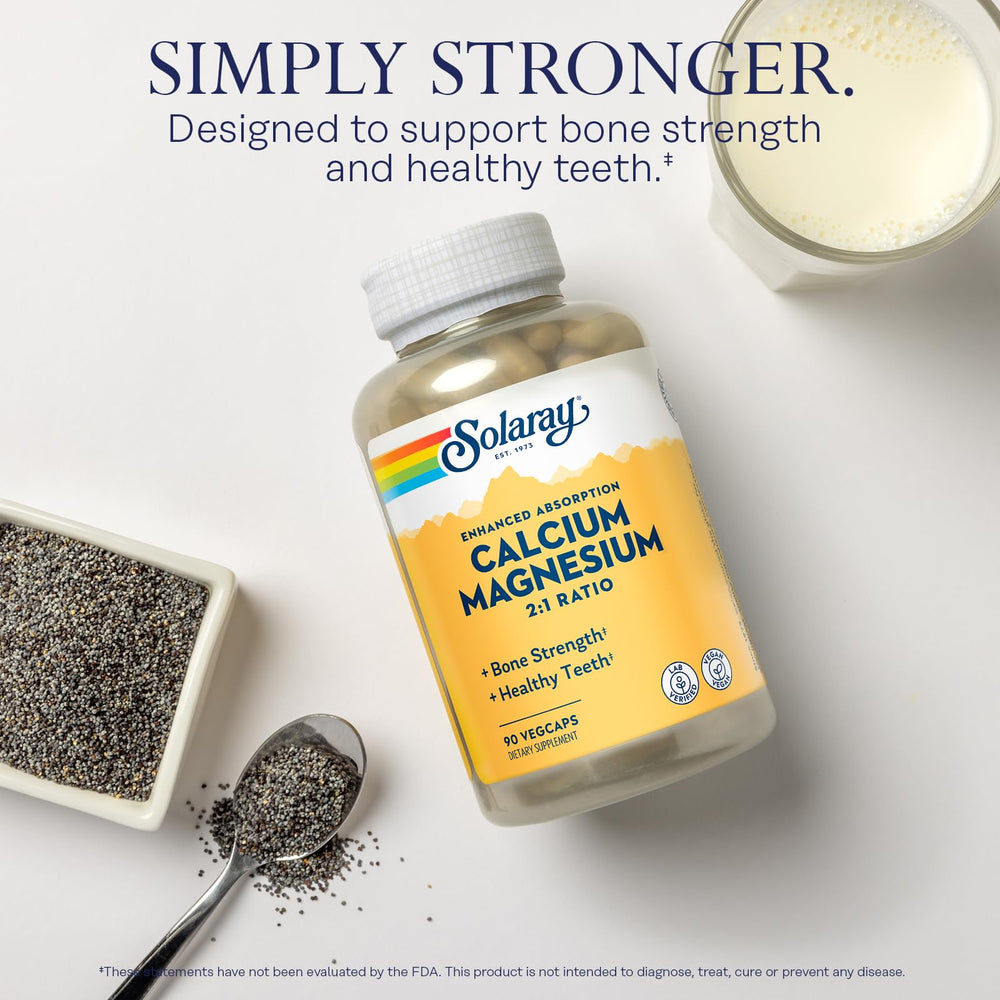 90 vegan capsules in bottle for Solaray Calcium Magnesium