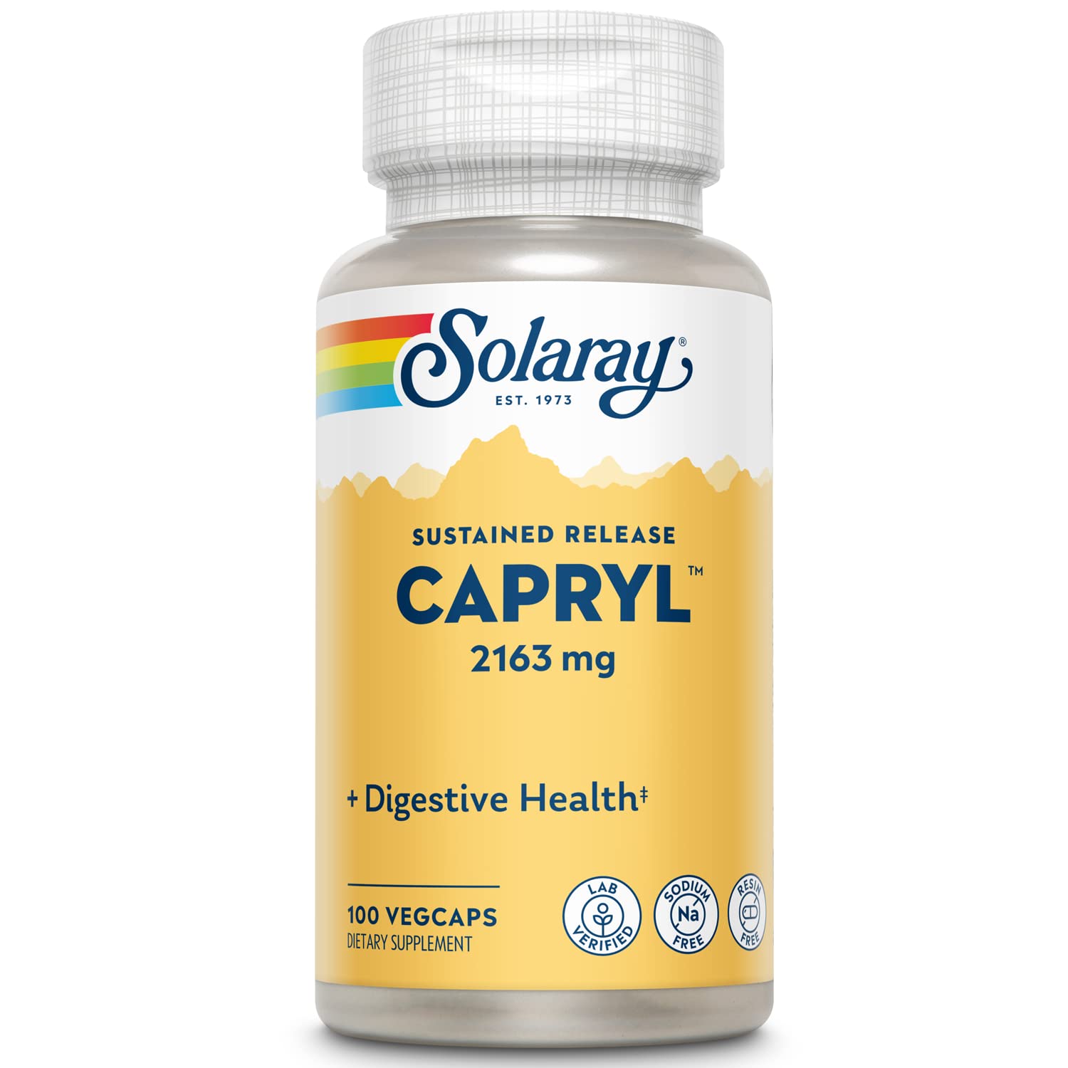 SOLARAY Capryl bottle front showing 16 servings for gut support