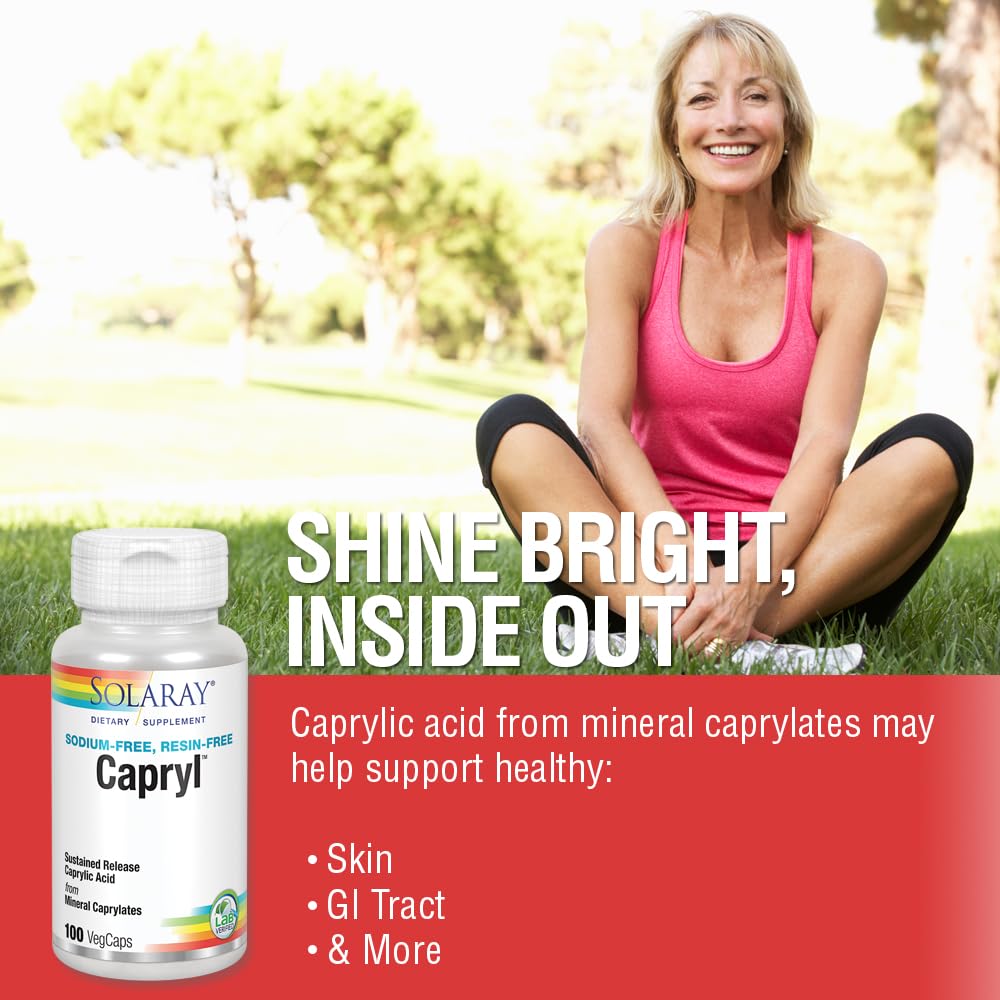 SOLARAY Capryl capsules close-up highlighting vegan capsules for daily use