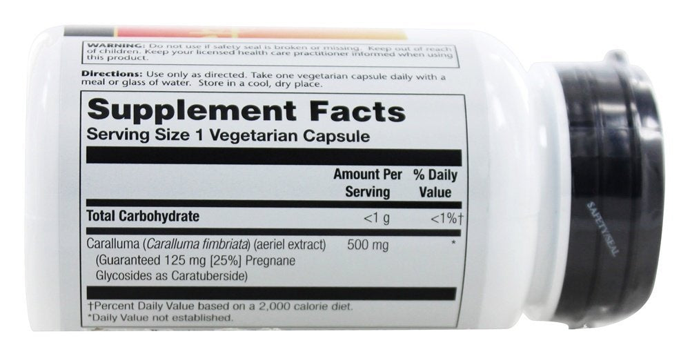 Packaging of Solaray Caralluma Aerial Extract 500mg Veg Cap in plastic bottle