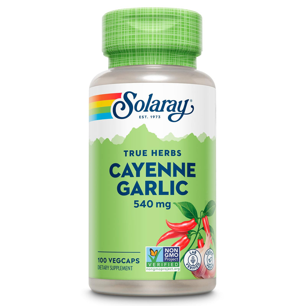 SOLARAY Cayenne Garlic 540 mg VegCaps bottle front label