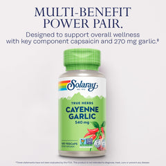Nutrition label on SOLARAY Cayenne Garlic bottle