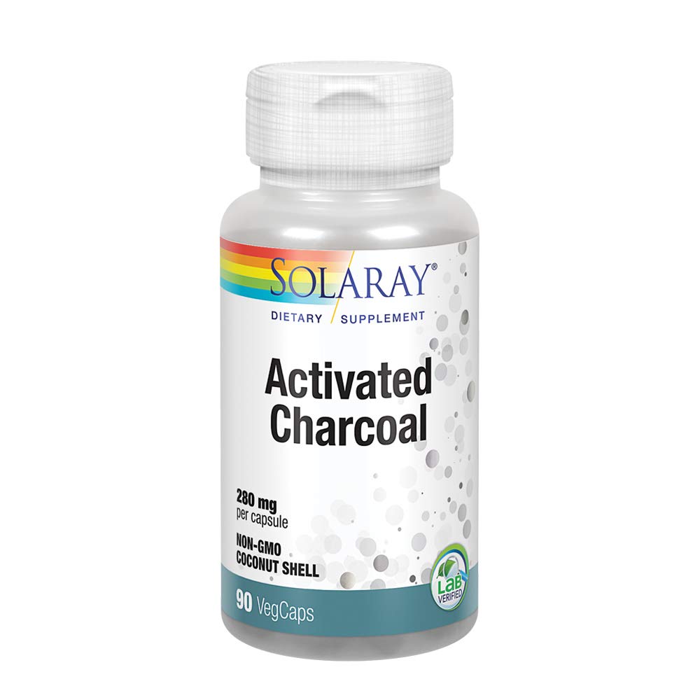 SOLARAY Activated Charcoal 280mg bottle with coconut source