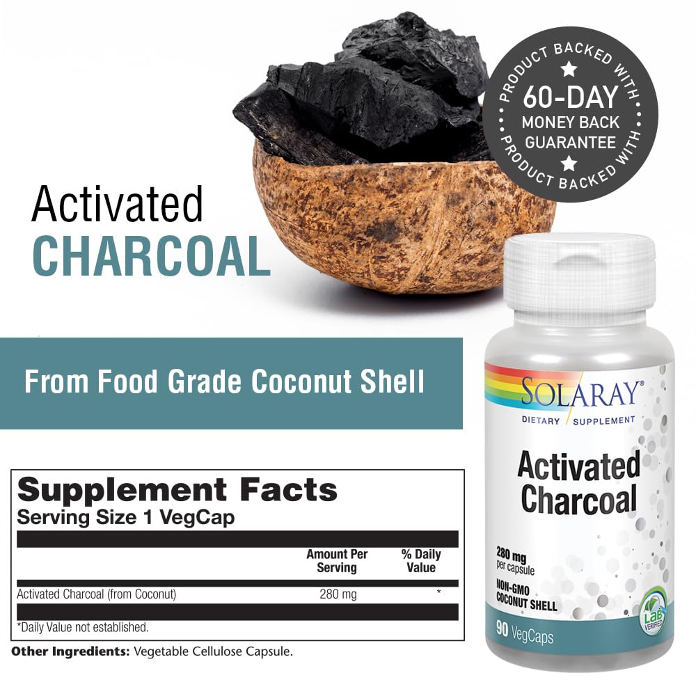 Close-up of SOLARAY Activated Charcoal 280mg label